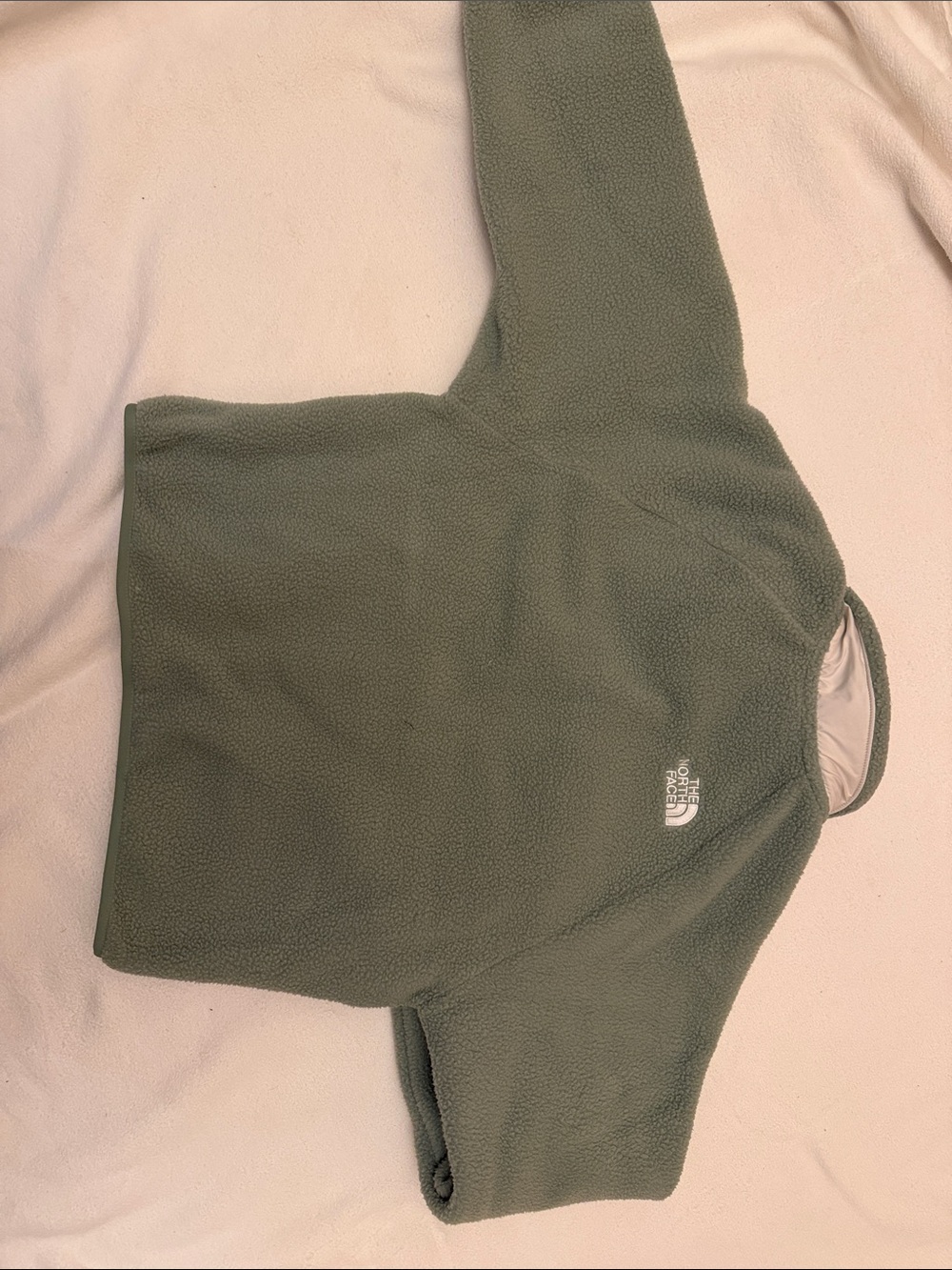 The North Face Girls' Green Fleece Full-Zip Jacket Cream Trim L (12) - Picture 2 of 3